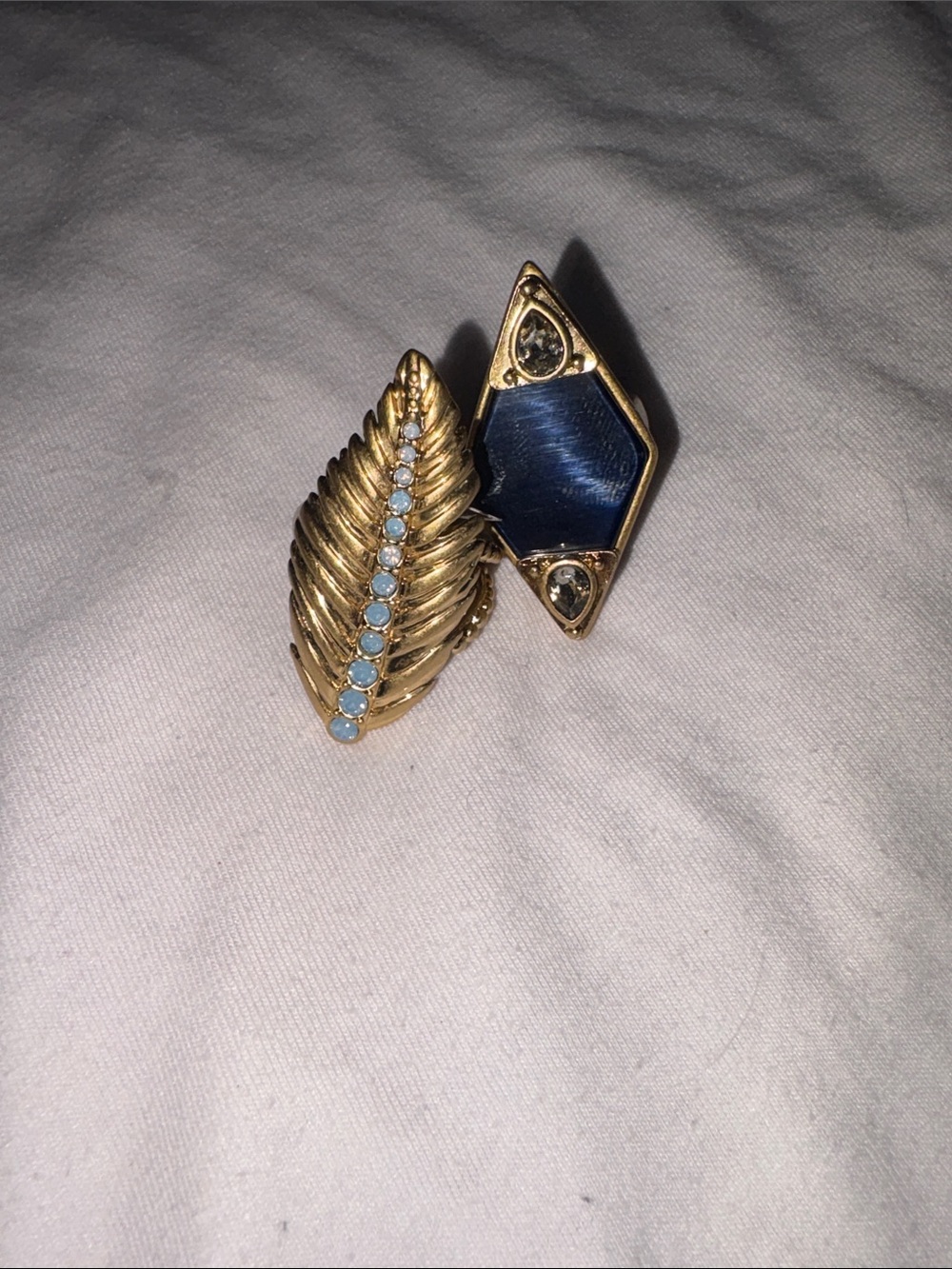 Gold Tone Leaf & Navy Art Deco Lia Sophia Rings